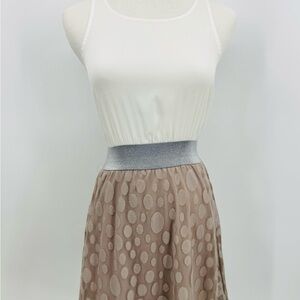 Charlotte Russe Cream Tank Top & Taupe Polka Dot Skirt with Silver Waistband, XS
